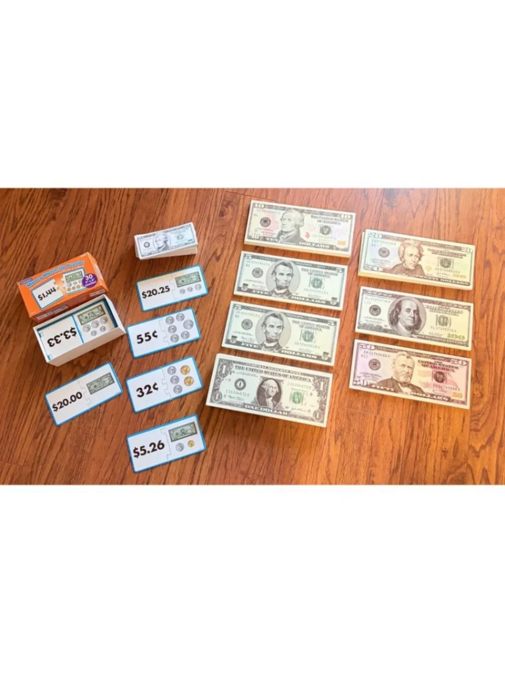 Money Match-Up Puzzles & Play Money Set For Kids Learning Financial Literacy